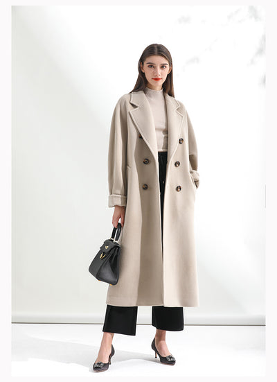 Women's Mid-length Woolen Coat - Creamy white - Women's Coats & Jackets - Carvan Mart