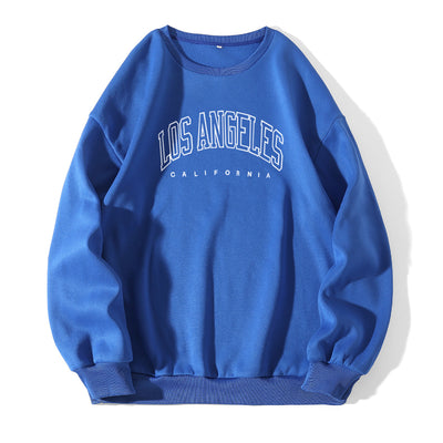 Letter Print Crew Neck Pullover Sweatshirt - Blue - Women Hoodies & Sweatshirts - Carvan Mart