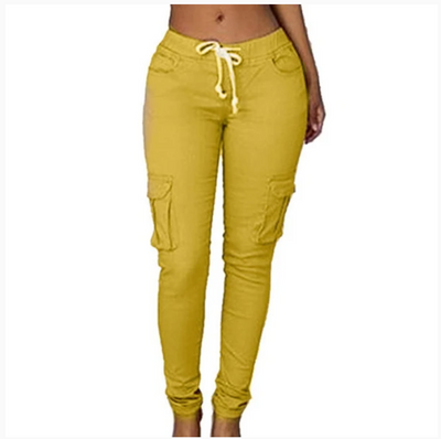 Women's Multi-bag Casual Pants - Yellow - Leggings - Carvan Mart