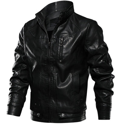 Men PU Leather Jacket Thick Motorcycle Leather Jacket Fashion Vintage Fit Coat