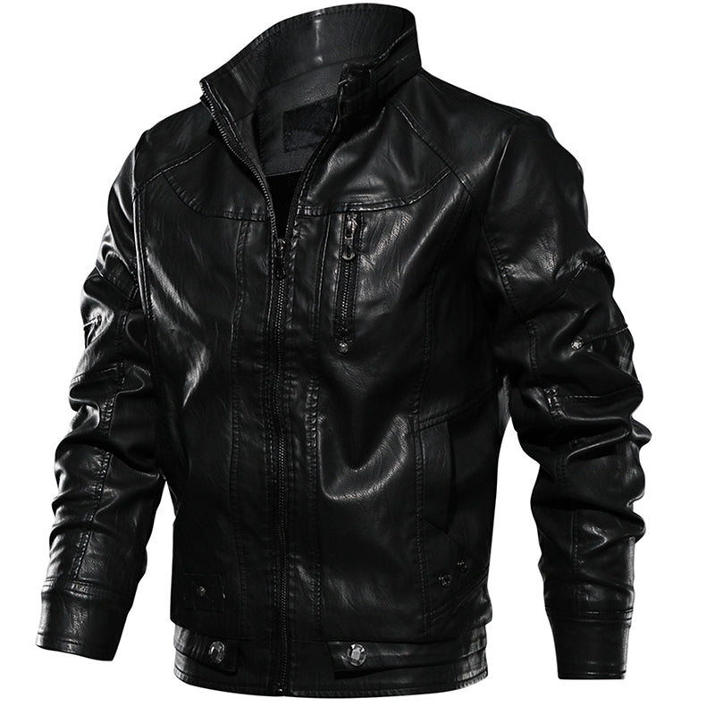 Men PU Leather Jacket Thick Motorcycle Leather Jacket Fashion Vintage Fit Coat - Carvan Mart