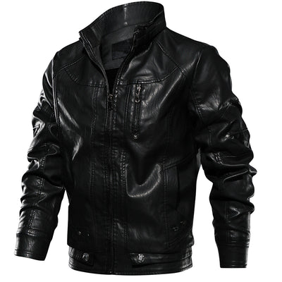 Men PU Leather Jacket Thick Motorcycle Leather Jacket Fashion Vintage Fit Coat - - Leather & Suede - Carvan Mart