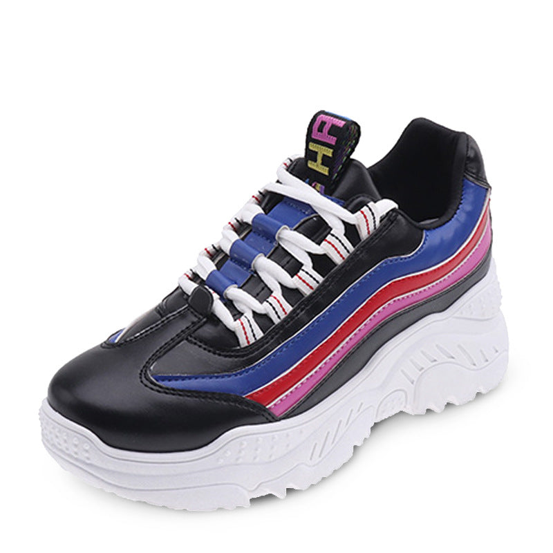 Women's Colorful Chunky Platform Sneakers - Fashionable Athletic Shoes - Black - Women's Shoes - Carvan Mart