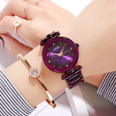 Ladies Steel Band Bracelet Quartz Watch - Purple - Women's Watches - Carvan Mart