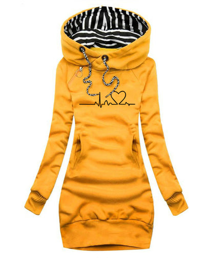 Heart Print Long Hoodie Women - Carvan Mart