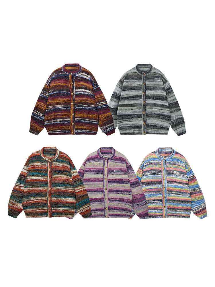 Colorful Gradient Striped Cardigan Sweater - Carvan Mart