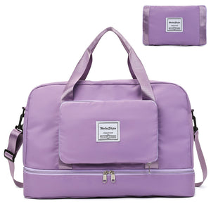 Foldable Travel Duffel Bag - Women's Waterproof Sports Gym Tote with Shoe Compartment - Purple - Shoulder Bags - Carvan Mart