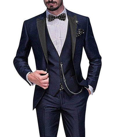 Three-Piece Slim Fit Men's Wedding Suit | Stylish Wedding Guest Outfit for All Seasons - Navy Blue - Men Suits & Sets - Carvan Mart