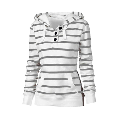 Women's Casual Long Sleeve Hooded Striped Sweater Jacket - Street Style Pullover - - Sweaters - Carvan Mart