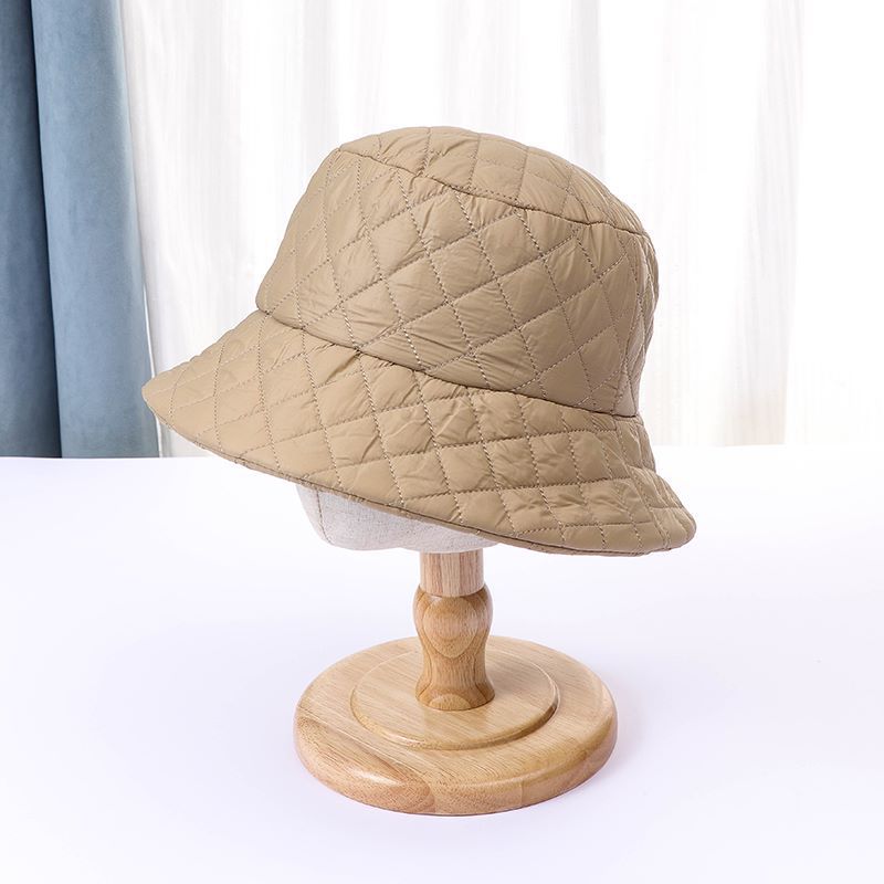 British Fashion Cotton Outdoor Minimalist Diamond Bucket Hat - Khaki M - Women's Hats & Caps - Carvan Mart