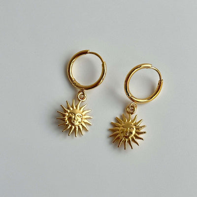 18K Gold Earrings Temperament Light Luxury Sun Element Trend Pendant Earrings Titanium Steel Plated - - Earrings - Carvan Mart