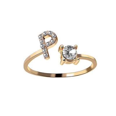 Letter Ring Fashion Jewelry Elegant Rings - Gold P - Women's Rings - Carvan Mart