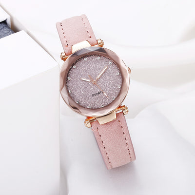 Casual Women Romantic Starry Sky Wrist Watch Leather Rhinestone Designer Ladies Clock - Carvan Mart