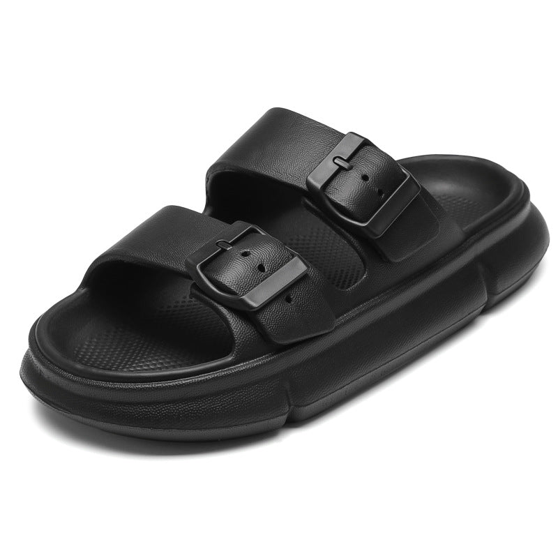 Mens Fashion Simple Solid Color Thick Bottom Sandals - Black - Men's Slippers - Carvan Mart