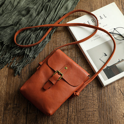 Genuine Leather Vertical Mini Vintage Leather Handbag - Carvan Mart