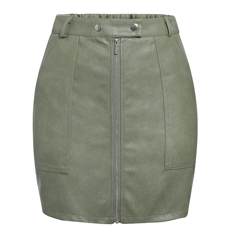 Leather Solid Color Short Skirt - Carvan Mart