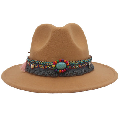 Ethnic Style Western Cowboy Hat Gem Accessories Tibetan Top Hat - Camel - Men's Hats & Caps - Carvan Mart