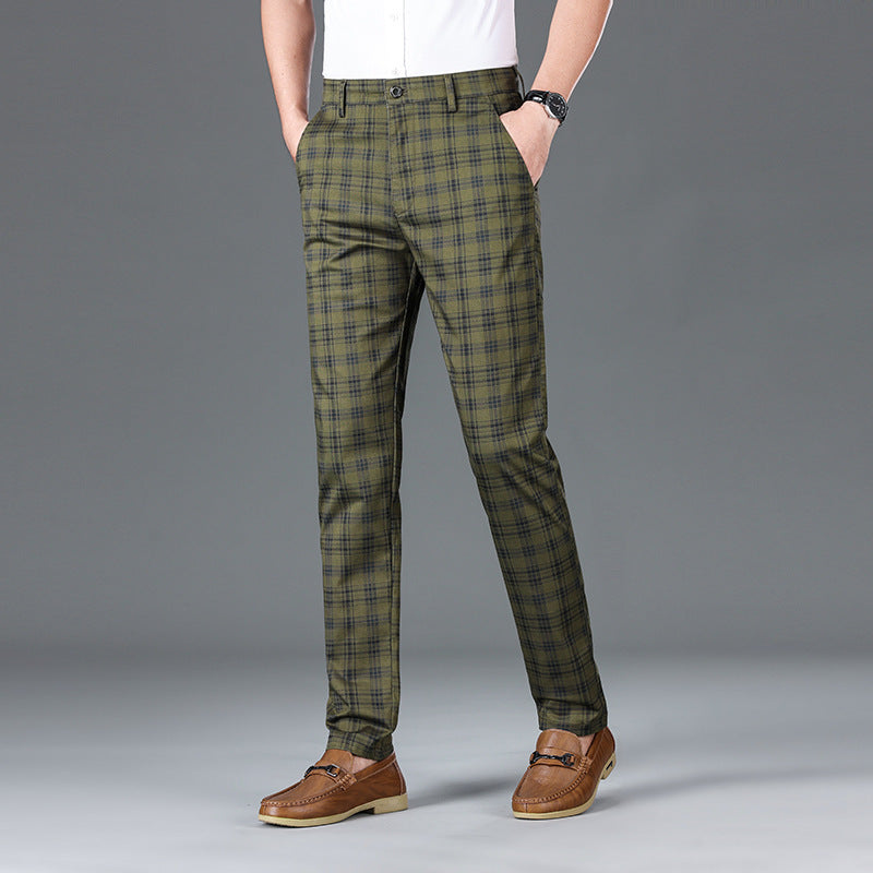 Trendy Plaid Straight Leg Elastic Casual Pants for Men and Women - Army Green - Men's Pants - Carvan Mart