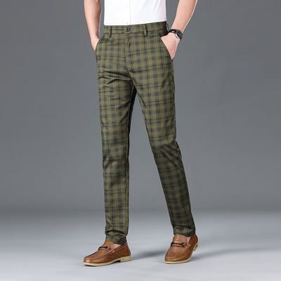 Trendy Plaid Straight Leg Elastic Casual Pants for Men and Women - Carvan Mart