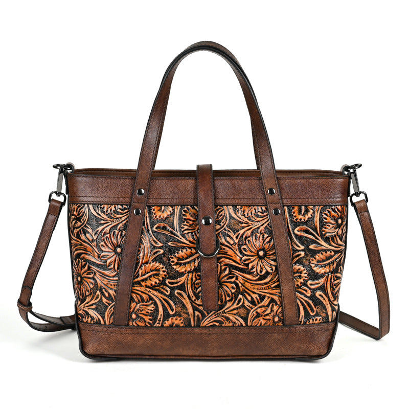 Genuine Leather Hand Carved Bag Engraved Vegan Leather Handbag - Carvan Mart