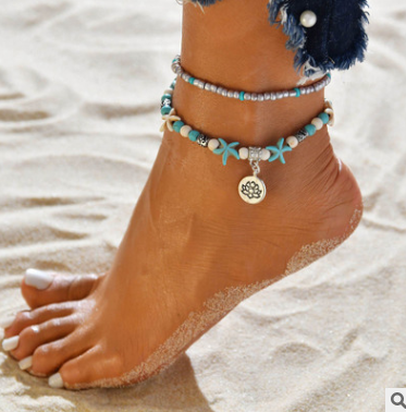 Yoga Anklet Turtle Bracelet Beach Pendant Starfish Pearl Retro Turtle Anklet - Carvan Mart
