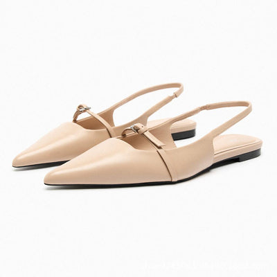 Womens Flat Slingback Shoes Pointed Toe Cap Strap Sandals - Carvan Mart