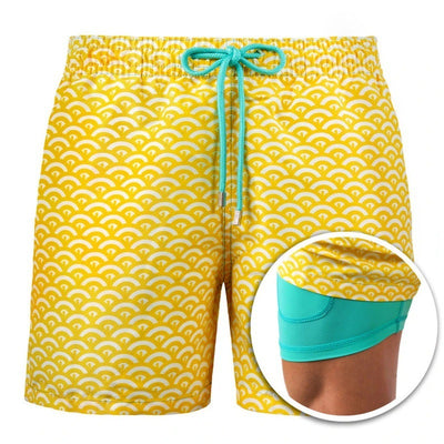 Men's Beach Shorts Printed Sports Double Layer Summer Shorts - Yellow - Men's Shorts - Carvan Mart
