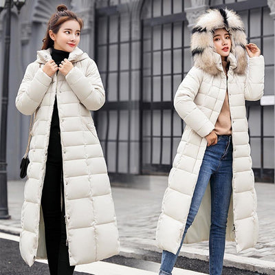 Durable Fashion Winter Women's Down Coat Cotton Padded Parka Thickened Long Jacket Warm Casual - 