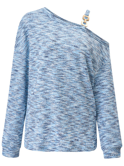 Winter Diagonal Collar Sling Solid Color Knitted Loose Top - Carvan Mart Ltd