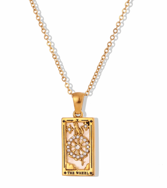 Fashion Tarot Necklace With Rhinestones Diamond Set Pendant Rectangular Drip Necklace Jewelry - The Wheel Gold - Necklaces - Carvan Mart