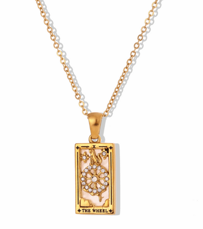 Fashion Tarot Necklace With Rhinestones Diamond Set Pendant Rectangular Drip Necklace Jewelry - Carvan Mart