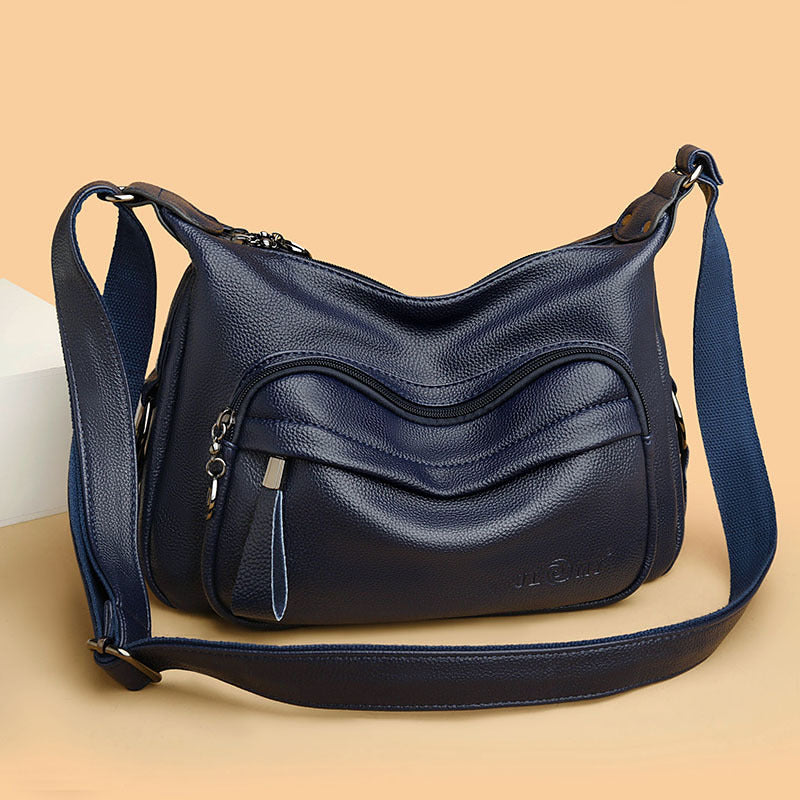 Stylish Navy Blue Leather Crossbody Bag - Trendy and Versatile Handbag for Women - Navy Blue - Shoulder Bags - Carvan Mart