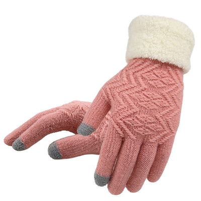 Winter knitted gloves - Pink - Women Gloves & Mittens - Carvan Mart