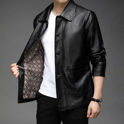 Autumn New Young And Middle-aged Leather Jacket - Black - Genuine Leather - Carvan Mart