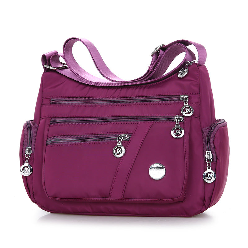 Ladies Multi-layer Square Shoulder Messenger Bag Waterproof Nylon Oxford Crossbody Handbags - Purple - Shoulder Bags - Carvan Mart