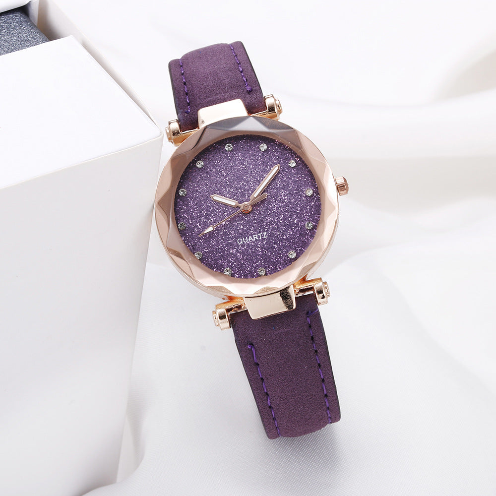 Casual Women Romantic Starry Sky Wrist Watch Leather Rhinestone Designer Ladies Clock - Carvan Mart