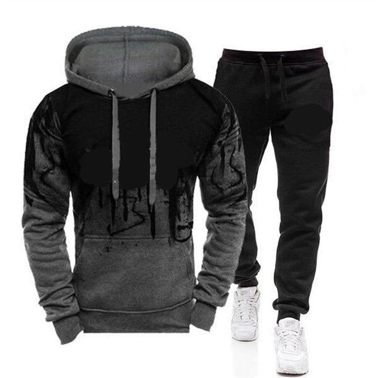 Men's Ink Printing Tracksuit Fashion Trend Long Sleeve Suit - Carvan Mart