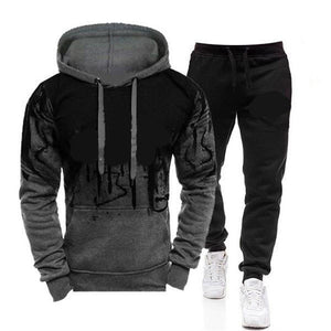 Men's Ink Printing Tracksuit Fashion Trend Long Sleeve Suit - Grey - Men Suits & Sets - Carvan Mart