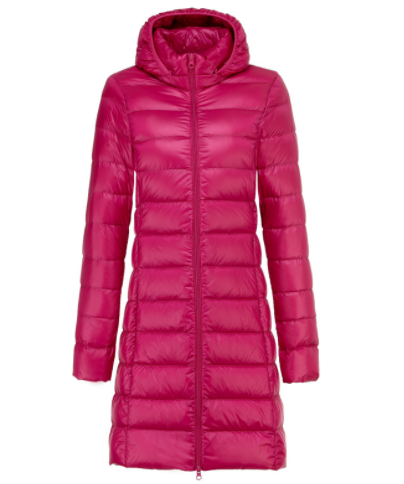 Mid-Length Light Drop-Off Hat Duck Down Jacket - Rose Red - Women's Coats & Jackets - Carvan Mart