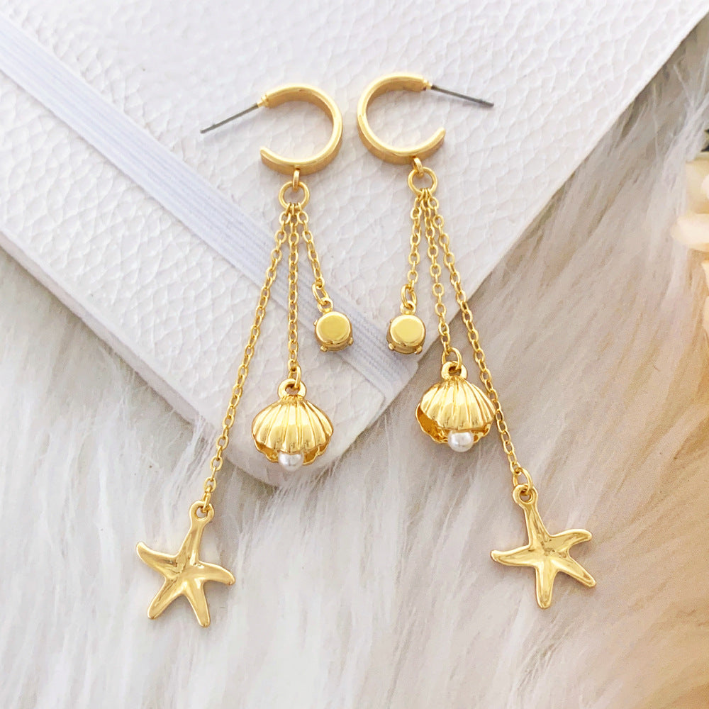 Starfish Shell Micro Inlaid Long Tassel Special Graceful Earrings - Carvan Mart