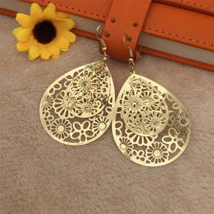 Double-layer Water Drop Hollow Retro Earrings - Carvan Mart