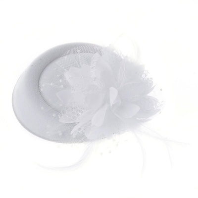 Vintage Woolen Hat Pearl Feather Flower Fascinator Hat - White - Women's Hats & Caps - Carvan Mart