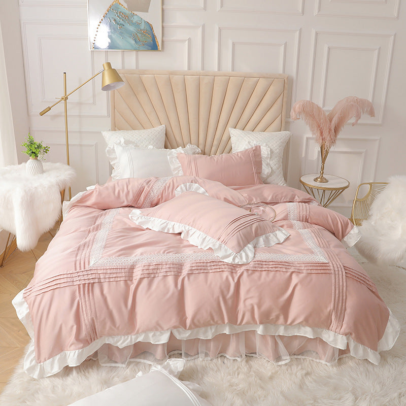 Lace Bed Skirt Quilt Cover Girl Heart Household Bedding Korean Princess Style Four-piece Quilt Cover - Carvan Mart