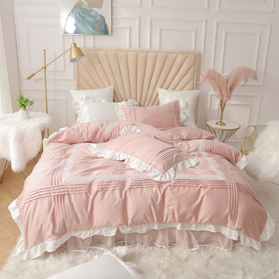 Lace Bed Skirt Quilt Cover Girl Heart Household Bedding Korean Princess Style Four-piece Quilt Cover - Carvan Mart