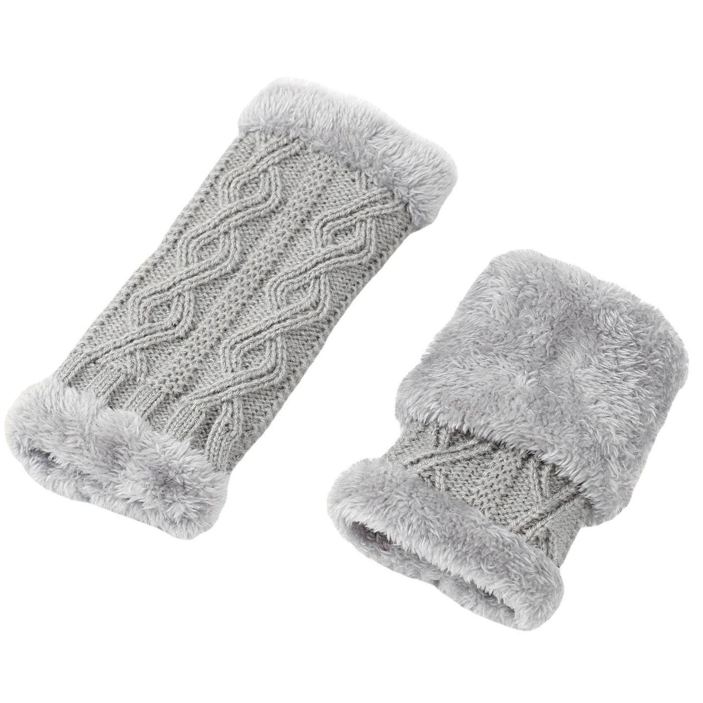 Rhombus Short Knitted Plus Fluff Thick Gloves - Carvan Mart