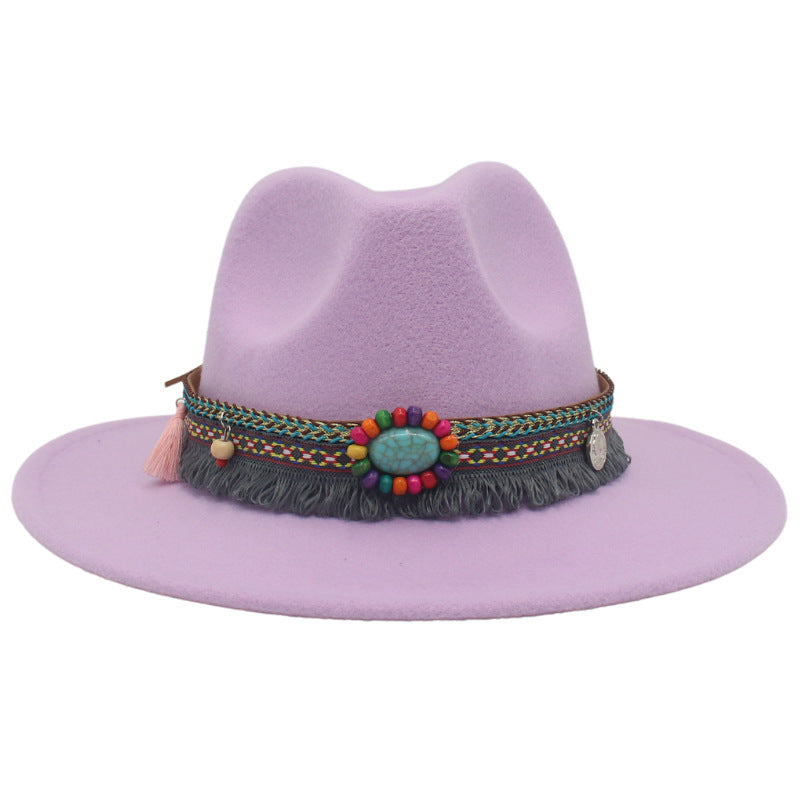 Ethnic Style Western Cowboy Hat Gem Accessories Tibetan Top Hat - Taro Purple - Men's Hats & Caps - Carvan Mart