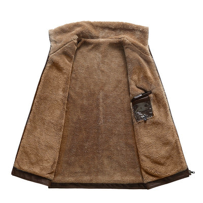 Men's Leather Lapel Fleece Padded Coat - Carvan Mart