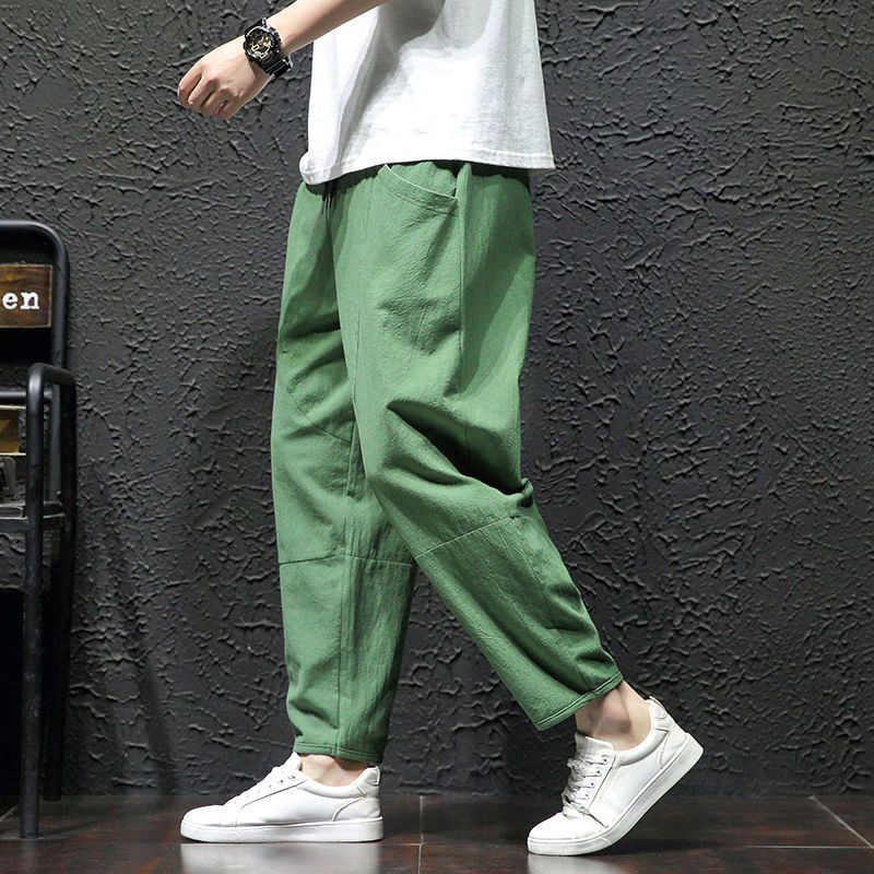 Summer Cropped Pure Cotton And Linen Pants Men - Army Green - Men's Pants - Carvan Mart