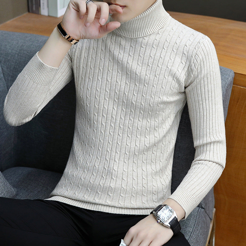 Slim-fit Sweater Men High Neck Bottoming T-shirt Sweater Men - Beige - Men's Sweaters - Carvan Mart