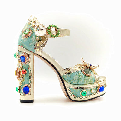 Platform High Heels Vintage Rhinestone Leather Women's Wedding Sandals - - High Heels - Carvan Mart